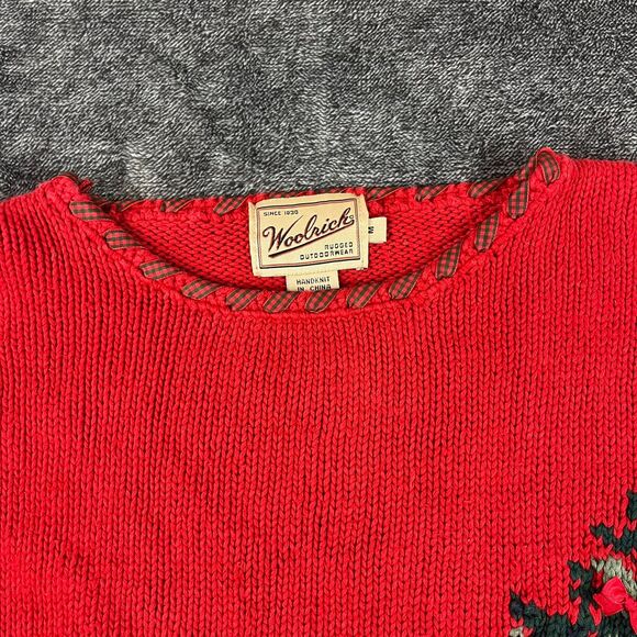 Vtg Woolrich Hand Knit Christmas Tree Dog Bow Sweater Crewneck Women's M - Picture 3 of 12
